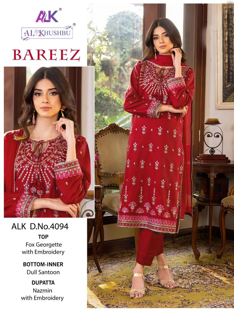 Bareez Vol 1 By Alk Khushbu Georgette Pakistani Suit Wholesale Clothing Suppliers In india 
